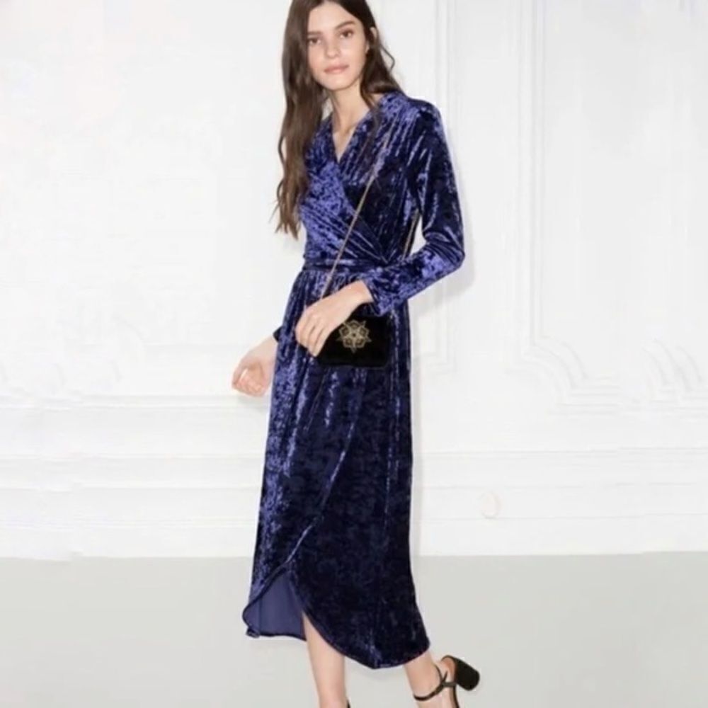 & Other Stories Blue Velvet Wrap Midi Dress NWT